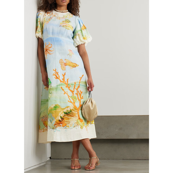 ALEMAIS + Sam Pauletto Emerald Cove linen-gauze midi dress US 4 - Picture 3 of 9